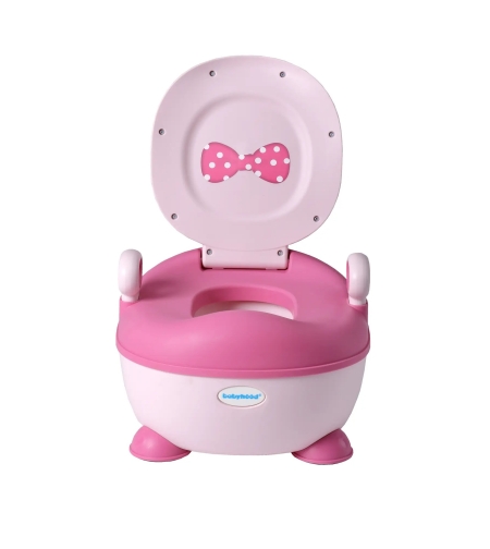 Olita pentru Copii, Flippy, +1an, Portabila, Design cu Fundita, cu Capac, Model Prietenos, Non-Toxic, Compartiment Detasabil, cu Manere, cu 4 Picioare, Usor de Curatat, 46*33*32 cm, Roz