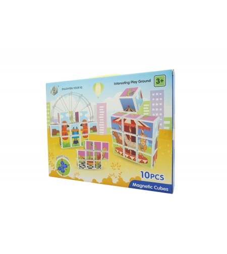 Set inteligent de cuburi magnetice pentru copii, 10 piese, cutie depozitare, puzzle parc de distractii, +3 ani, multicolor