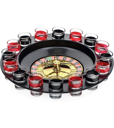 Joc de Baut Ruleta cu Pahare de Shot Flippy, 30 cm, Rosu/Negru