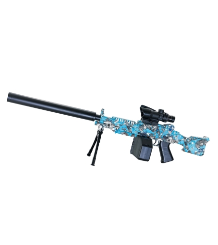 Mitraliera de jucarie electrica Flippy cu bile de hidrogen de gel, gun bluster, tragere in rafala, varsta peste 6 ani, ochelari de protectie, 5000 de bile incluse, cablu de incarcare, 28x31 cm, ST, albastru