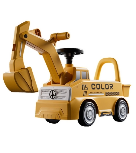 Excavator Manual pentru copii, Flippy, 3 ani, Sport, Claxon, Cutie Depozitare, Lumini, Scaun, 62x26x47 cm, Galben