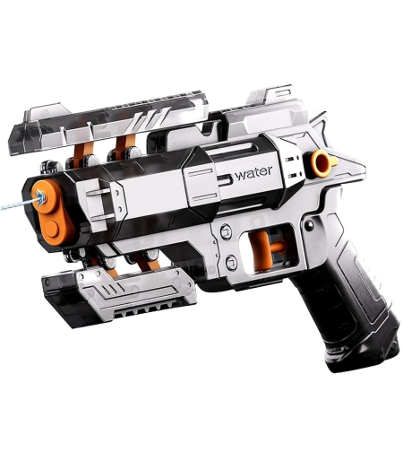 Pistol Manual cu Apa, Flippy, Jucarie Pistol cu Apa Sigur Pentru Copii, Design Nou S-Shooter Atractiv, 23 x 14.5 cm, Negru Transparent