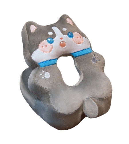 Perna din Spuma, Flippy, pentru Birou, Calatorii, Model Husky, Lavabila, Umplutura de Bumbac, Spatiu Cap in Forma de 8, 30x35x30 cm, Gri