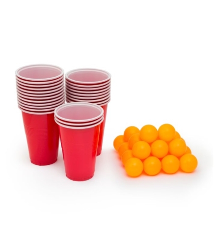 Joc de baut Beer Pong Flippy, 24 Pahare, 24 Mingi, material plastic, reutilizabil, portabil, rosu