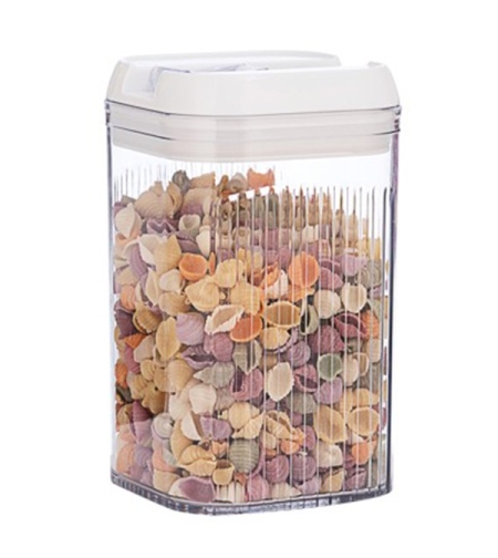 Cutie de Depozitare Alimente, Flippy, Cutie pentru Bucatarie, Cutie pentru Condimente, din PET ABS Silicon, 12.5 x 12.5 x 21.5 cm, 534 g, 2L, Transparent alb