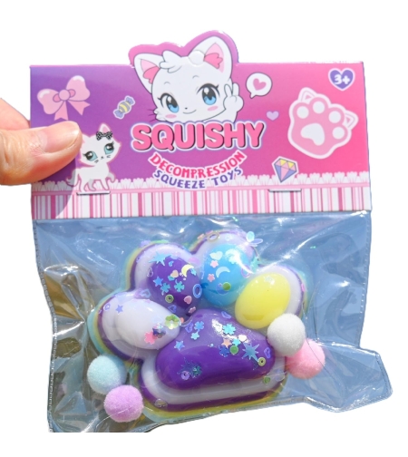 Jucarie Antistres Squishy, Flippy, Labuta de Pisica Squeeze Toys, cu Revenire Lenta, 7.5 cm, Model 270513, Multicolor