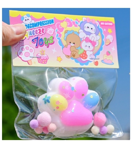 Jucarie Antistres Squishy, Flippy, cu Revenire Lenta, Labuta de Pisica Pufoasa, 7.5 cm, Ambalaj Transparent, Model 27056, Multicolor