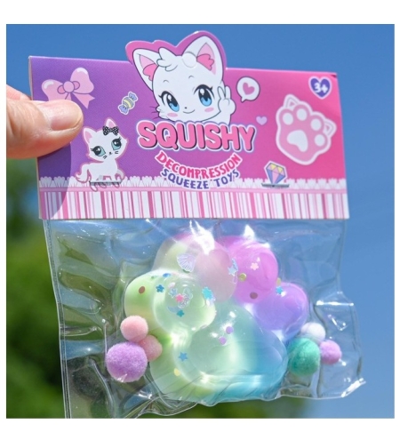 Jucarie Antistres Squishy, Flippy, cu Revenire Lenta, Labuta de Pisica Pufoasa, 7.5 cm, Ambalaj Transparent, Model 27054, Multicolor