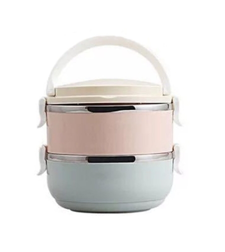 Set 2 Caserole pentru alimente Flippy, lunch box, 1400 ml, otel inoxidabil, maner, valva aerisire, 15.5 x 15 cm, inchidere etansa, multicolor