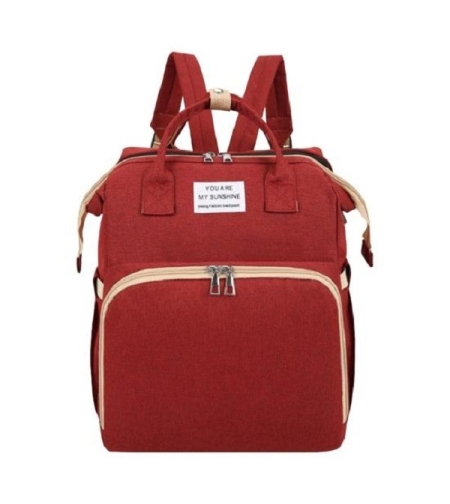 Rucsac Multifunctional pentru Mamici, Flippy, cu Patut Pliabil si Baza de Schimbat, Rezistent la Apa, Capacitate Mare, Usor, Compartimente Multiple, Buzunar Termic pentru Lapte, 42 x 32 x 22 cm, Rosu