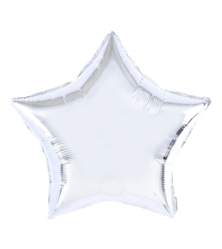 Balon din Folie Metalizata, Flippy, Figurina Stea, Model Simplu, Tematica Aniversare, 40 cm, Ambalaj Individual, Pai Inclus, Umflare cu Aer sau Heliu, Argintiu