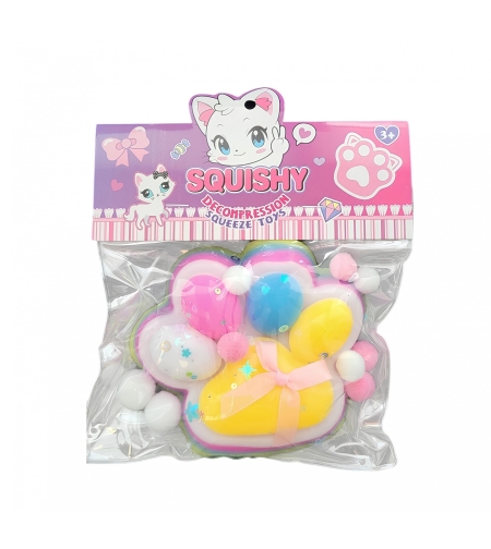 Jucarie Antistres Squishy, Flippy, cu Revenire Lenta, Squeeze Pinch Family, Model Cat Paw, 12.5x10.5 cm, 220g, Ambalaj Transparent, Model 4, Multicolor