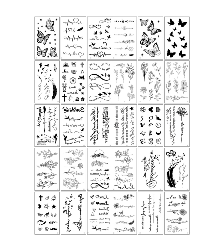 Set 30 Tatuaje Temporare, Flippy, pe Baza de Apa, Model 5, Negru