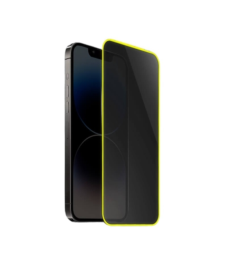 Folie de Sticla Securizata pentru Apple iPhone 15, Flippy, Luminous, Margine Fosforescenta Neon din Silicon, Mat, Anti-Amprenta, Protectie Completa, 9H, Galben