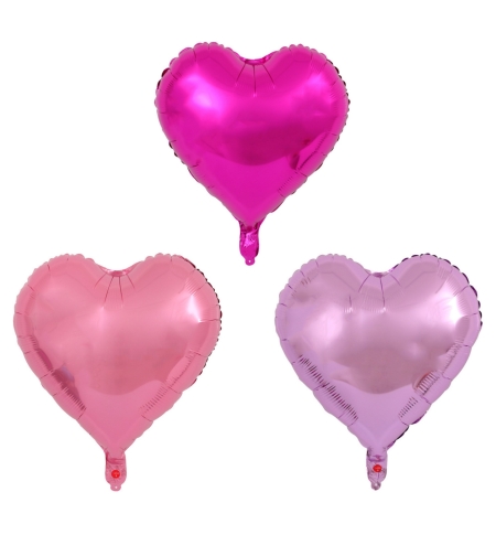 Set 3 Baloane din Folie Metalizata, Flippy, Figurina Inima, Tema Ziua Indragostitilor, 45 cm, Ambalaj Individual, Pai Inclus, Umflare cu Aer sau Heliu, Roz