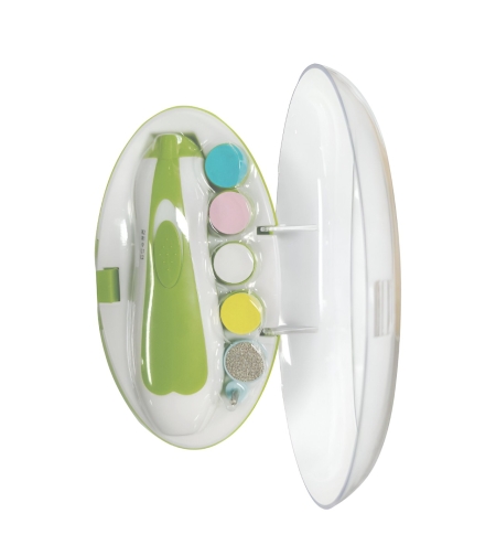 Set Pila Electrica pentru Copii si Bebelusi, Flippy, ABS, 6 Accesorii, cu Lumina LED, Verde Alb
