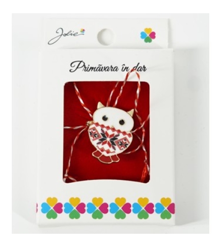 Martisor Brosa Mica in Cutie, Dimensiune Brosa 2.5-3 cm, Material Metal, Model Bufnita Traditionala