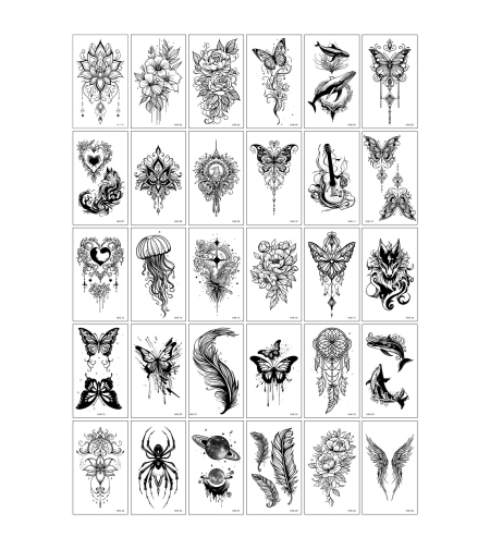 Set 30 Tatuaje Temporare, Flippy, pe Baza de Apa, Model 6, Negru