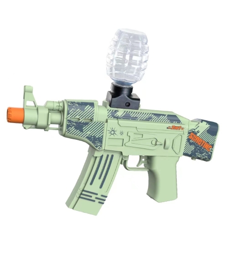Mitraliera de jucarie electrica Flippy cu bile de hidrogen de gel, gun bluster, tragere in rafala, varsta peste 6 ani, ochelari de protectie,  5000 de bile incluse, cablu de incarcare, 28x31 cm, AK47, verde