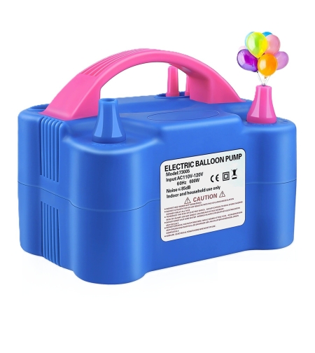 Pompa Electrica Pentru Umflat Baloane, 600 W, Doua Capete de Umflat, din Plastic, 19.5 x 14 x 13 cm, Albastru/Roz