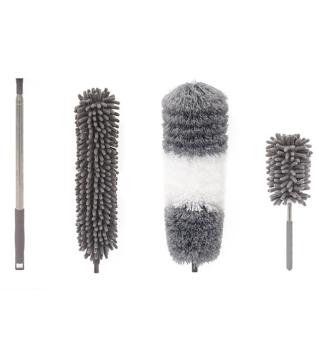 Mop din Microfibra pentru Curatenie, Flippy, Set 3 Capete Detasabil, Mop din Microfibra, Pamatuf pentru Praf, Mini Perie, Maner Extensibil, EVA, Impachetate in Sac cu Fermoar, Gri