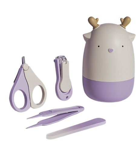 Set 4in1 de Ingrijire Unghii pentru Bebelusi, Flippy, Cutie de Depozitare Tip Cerb, 0-6 Ani, 11 x 6 x 11 cm, Mov
