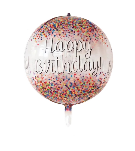 Balon din Folie Metalizata, Flippy, Figurina Rotunda 4D, Model Happy Birthday, Tema Aniversare, 24 x 63 cm, Ambalaj Individual, Pai inclus, Umflare cu Aer sau Heliu, Maro