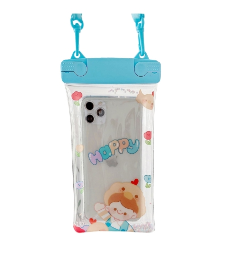 Husa subacvatica Fruity Waterproof Flippy, Snowproof, Universala, Impermeabila, cu Snur, pentru telefon sau documente, Happy Boy, Bleu