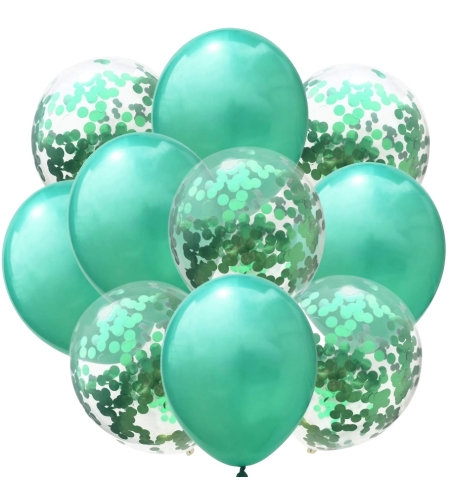 Set 10 Baloane din Latex, Flippy, Model Party Confetti, 5 x Confetti, 5 x Turcoaz, 25 cm, 2.2g