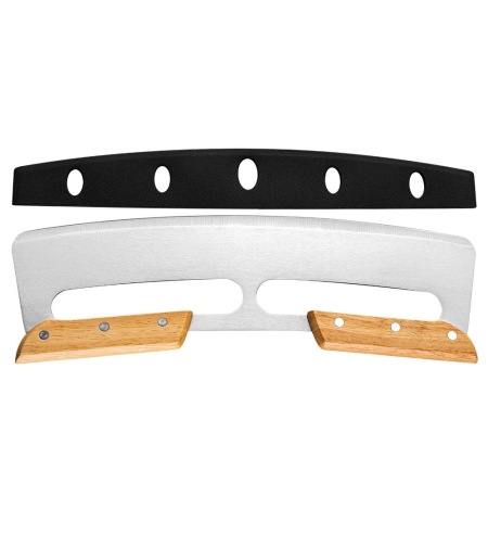 Taietor Feliator de Pizza, Flippy, din Otel Inoxidabil, cu Capac, Maner din Doua Bucatie, din Lemn, Antialunecare, Lama Neteda si Ascutita, 34x10 cm, Maro