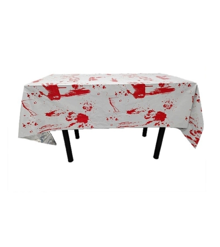 Fata de Masa, Flippy, din Folie, Imprimeu Halloween - Help Me, 137 x 183 cm, Alb/Rosu