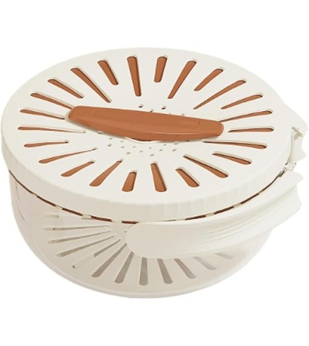Strecuratoare 2 in 1 pentru Fructe si Legume, Flippy, Cos de Scurgere si Cutie de Depozitare, 15.5 x 8.3 cm, din PP, cu Maner si Capac, Maro