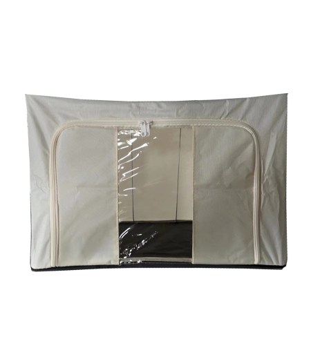 Cutie de depozitare Pliabila, Flippy, Cadru Metalic, cu fermoar, 100 L, material Textil, 60 x 42 x 40 cm, suport de baza din plastic stabil, Bej