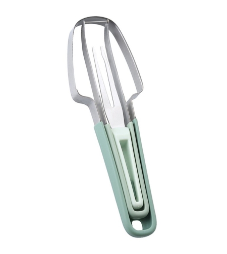 Taietor Decojitor pentru Pepene, Flippy, pentru Legume si Fructe, Multifunctional, Set din 3 Parti, Otel Inoxidabil si Plastic PP, 22.5 x 7 cm Verde