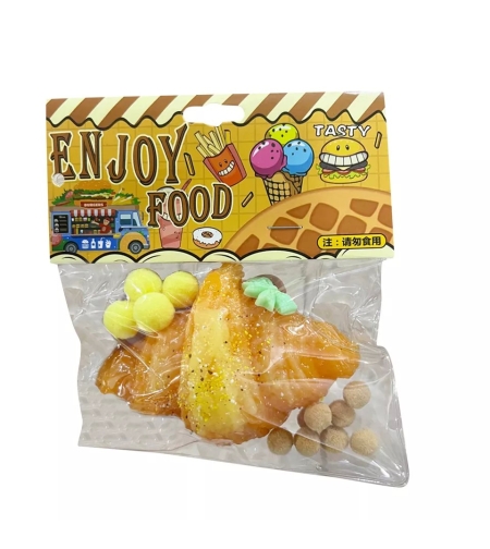 Jucarie Antistres Squishy, Flippy, cu Revenire Lenta, Squeeze Pinch Family, Model Croissant, 10x8 cm, 90g, Ambalaj Transparent, Maro