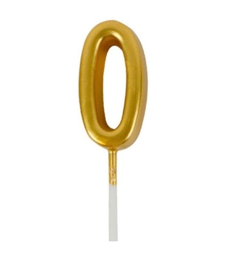 Lumanare de Tort, Flippy, Model Cifra 0, Party, 4.5 x 2.5 cm, din Parafina, Auriu