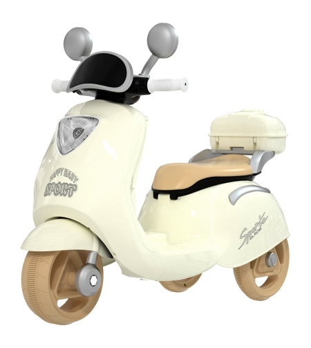 Motocicleta Electrica Flippy, cu Acumulator, Telecomanda, Bluetooth, cu Sistem Anti-Rasturnare, Sistem de Lumini si Sunet, 3-10 Ani, Bej