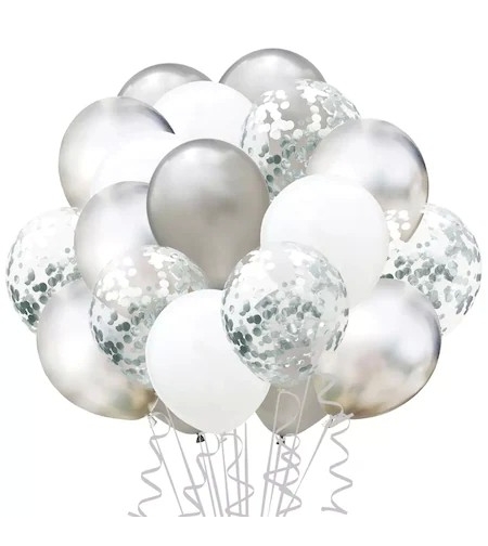 Set 15 baloane pentru petrecere, Flippy, alb/argintiu, 30 cm