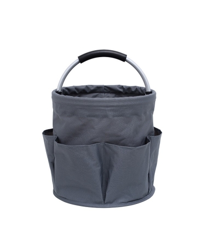 Geanta Cos pentru Scule de 17L, Flippy, Buzunare Exterioare, Cos de Picnic Portabil, Cos pentru Plaja, Cos pentru Curatenie, din Material Oxford 600 D, 28 x 28 x 28 cm Gri inchis