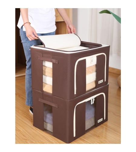 Cutie de Depozitare Pliabila, Flippy, Cu Fereastra si Fermoar Dublu, 66 L, Textil Premium, 50x40x33 cm, Cadru Metalic, Impermeabila, Maro