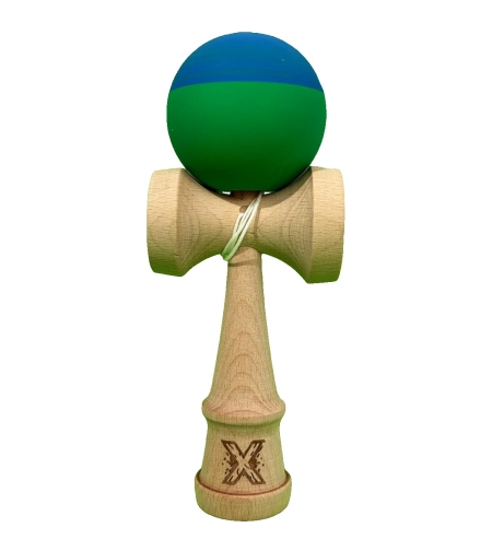Kendama X Originala, Flippy, 18 cm, Profesionala, +9 Ani, din Lemn, Model 2 Culori, Albastru/Verde