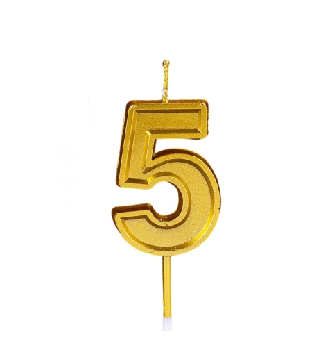 Lumanare pentru Tort Cifra 5, Flippy, 4.8 cm, Aniversare, Aurie