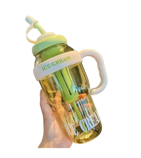 Sticla de Apa, Flippy, Termica, Mentinere 6 Ore, 1400 mL, cu Pai si Capac, PP si Silicon, cu Maner Alb, 25.5x7.5 cm, Verde