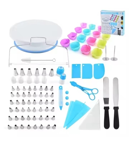 Set 92 Piese Ustensile pentru Ornare Prajituri, Flippy, din Plastic si Otel Inoxidabil, Forme Briose, Multicolor