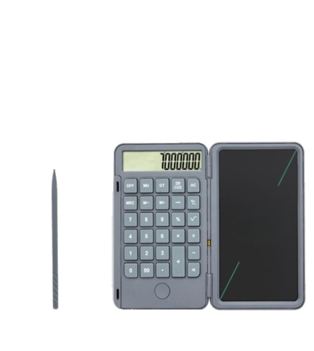 Calculator de Mana Reincarcabil cu Tabla de Scris, Flippy, Calculator Portabil, Ecran LCD, Afisaj cu 12 Cifre, Ecran de 15 cm, Culoare Gri