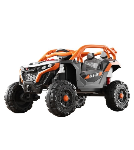 Masina Electrica pentru Copii, Flippy, Tip Buggy/UTV Off-Road Dual Drive, Conectare Bluetooth, Telecomanda, Lumina Intermitenta si Muzica, Baterie 380*2, 6V 7Ah, 97 x 62 x 58 cm, Portocaliu Negru