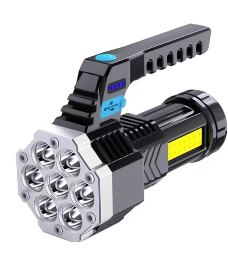 Lanterna LED Lumina Puternica, Rezistenta la Apa, Tip Proiector COB, Flippy, Lanternă Reincarcabila, USB, cu Maner pentru Drumetii, Lanterna de Urgenta, Aer Liber, 14.1 x 6.4 cm, Culoare Negru cu Comutator Albastru
