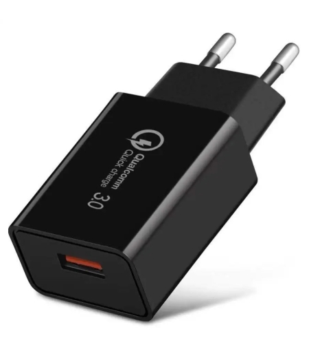Incarcator Retea Fast Charge 5V3A, Flippy, Capat STANDARD EUROPEAN QC 3.0, 18W, Fara Cablu, Negru