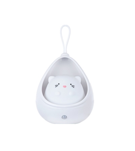 Lampa de Veghe, Flippy, Portabila, cu 2 Moduri de Functionare, Silicon Non-Toxic, Reincarcabila USB, Senzor Miscare, Model Pisica, Alb