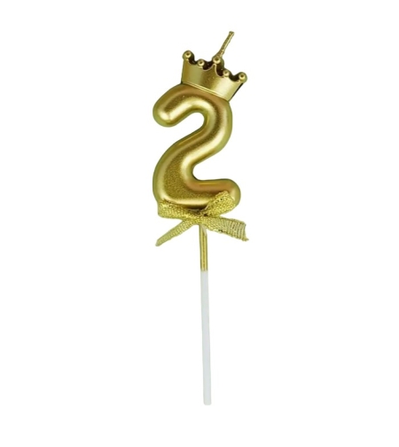 Lumanare pentru Tort Cifra 2, Model Coroana, Gold, Flippy, Party